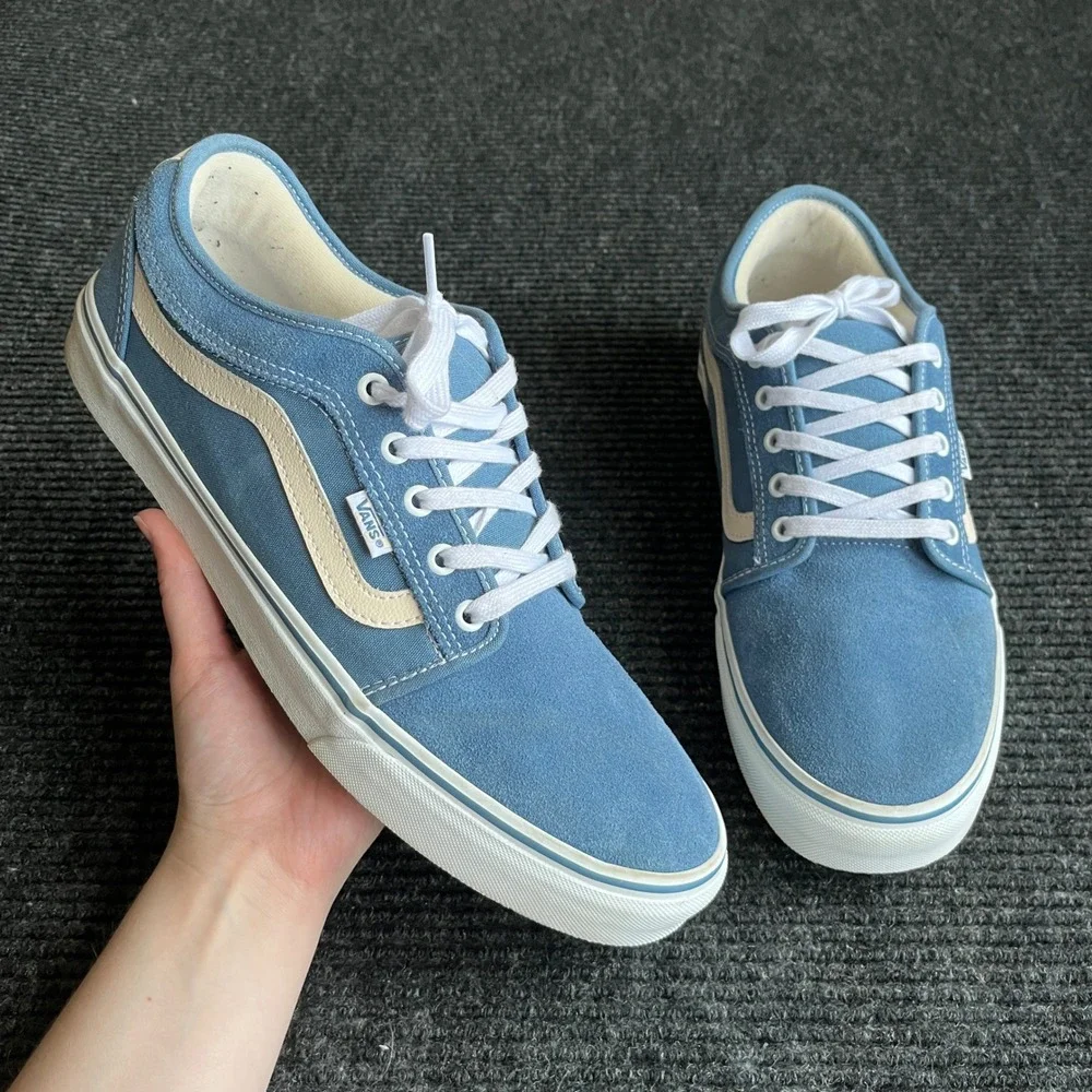 Vans Old Skool Skate Shoes Mens 13 Blue Suede Canvas Low Top popcush Sneakers